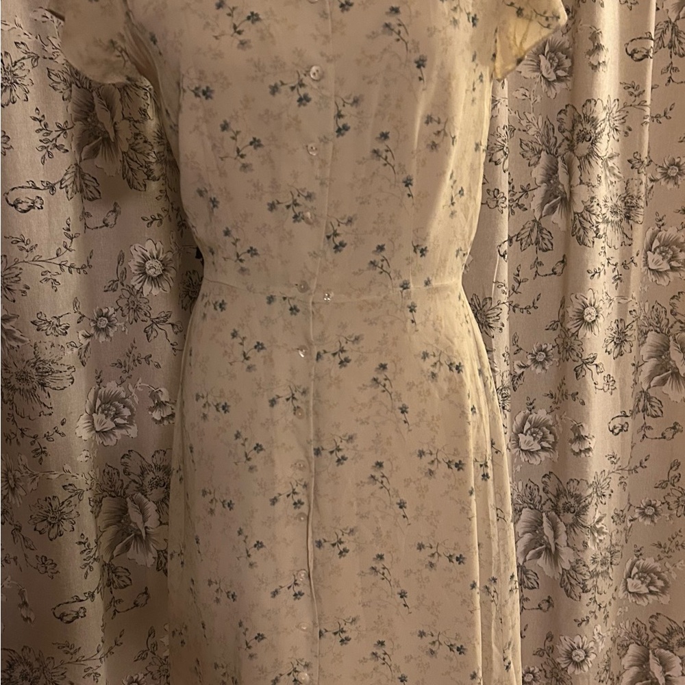 Banana Republic Cream Floral Long Sleeve Dress